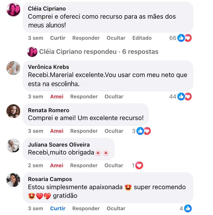 Comentários reais de clientes no Facebook